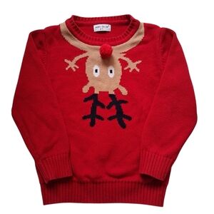 Unisex Sz 6T Red Cartoon Red Nose Reindeer Christmas Round Neck Knit Sweater